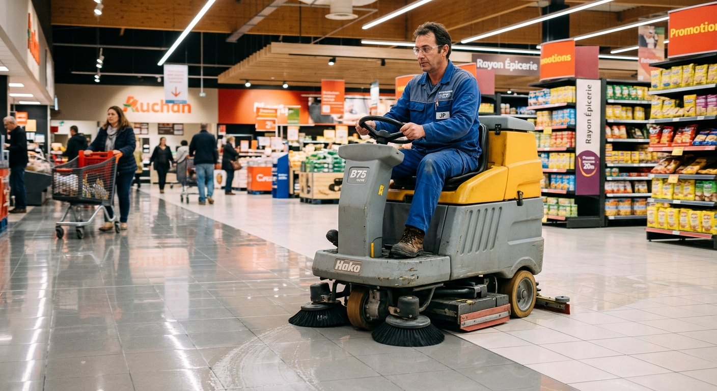 Nettoyage de sol m&eacute;canis&eacute; en magasin