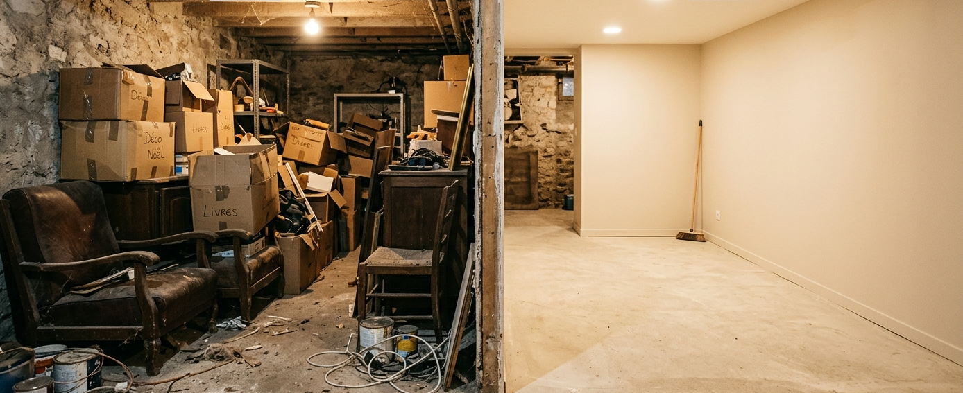 Déroulement d'un débarras de cave